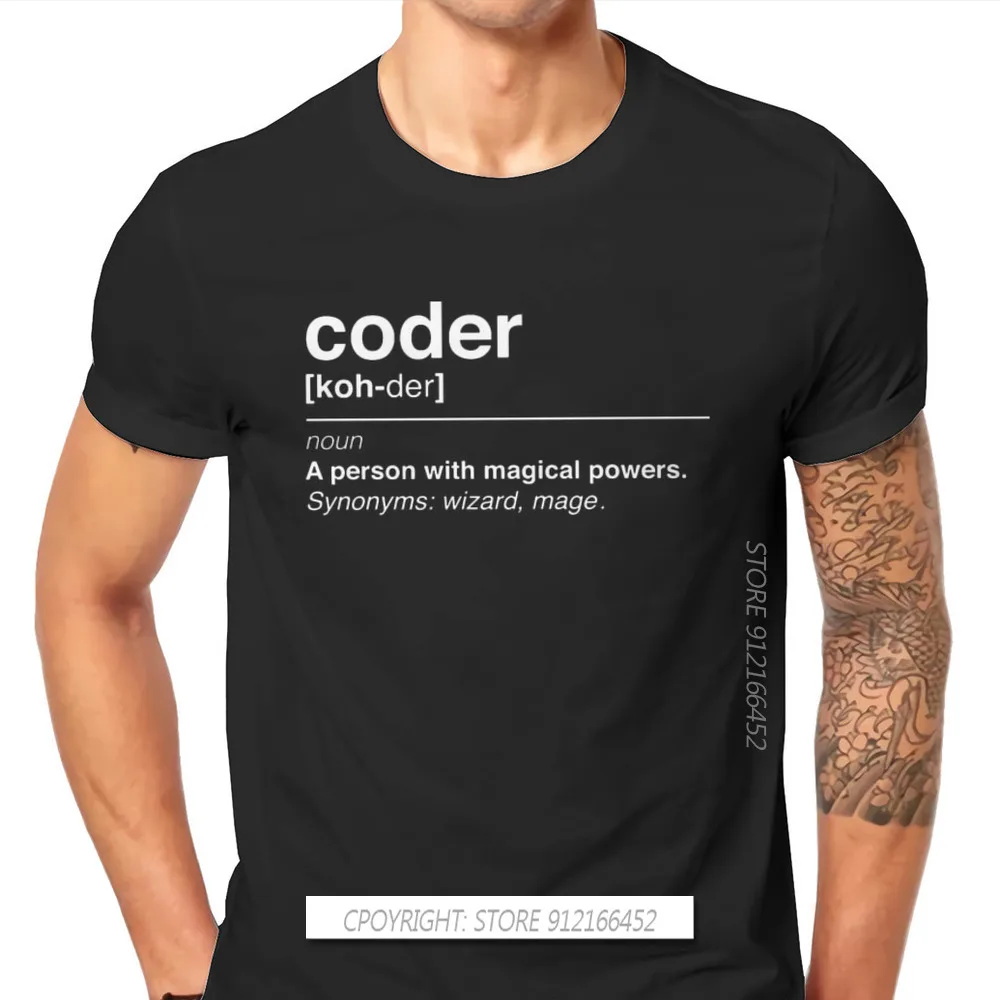 

Coder Definition Men TShirt Software Developer IT Programmer Geek Crew Neck Casual Tops 100% Cotton T Shirt Birthday Gifts