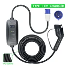 Зарядное устройство 32A типа 1, Тип 2, IEC 62196-2, портативная Ev станция, режим 2 уровня 2, EVSE 32A, зарядный кабель с синей вилкой CEE, 5 м