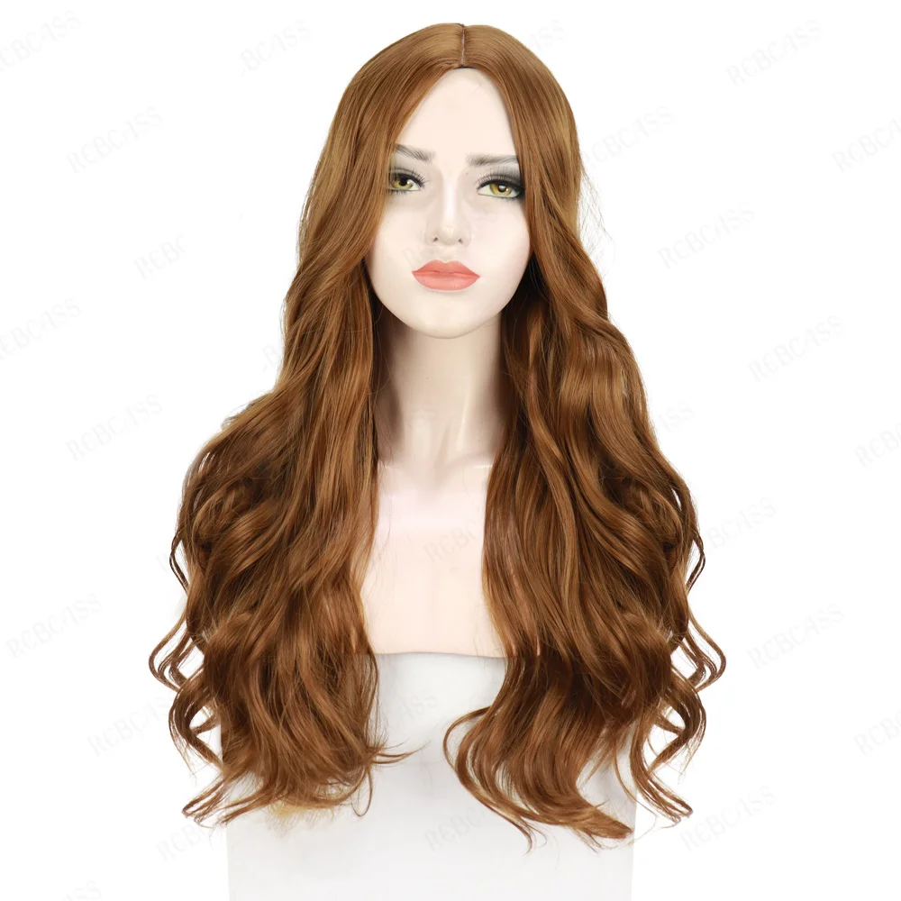 

Rebcass Long Light Brown Synthetic Wig Natural Water Wavy Hair Daily Cosplay Heat Resistant Wig for African American Women