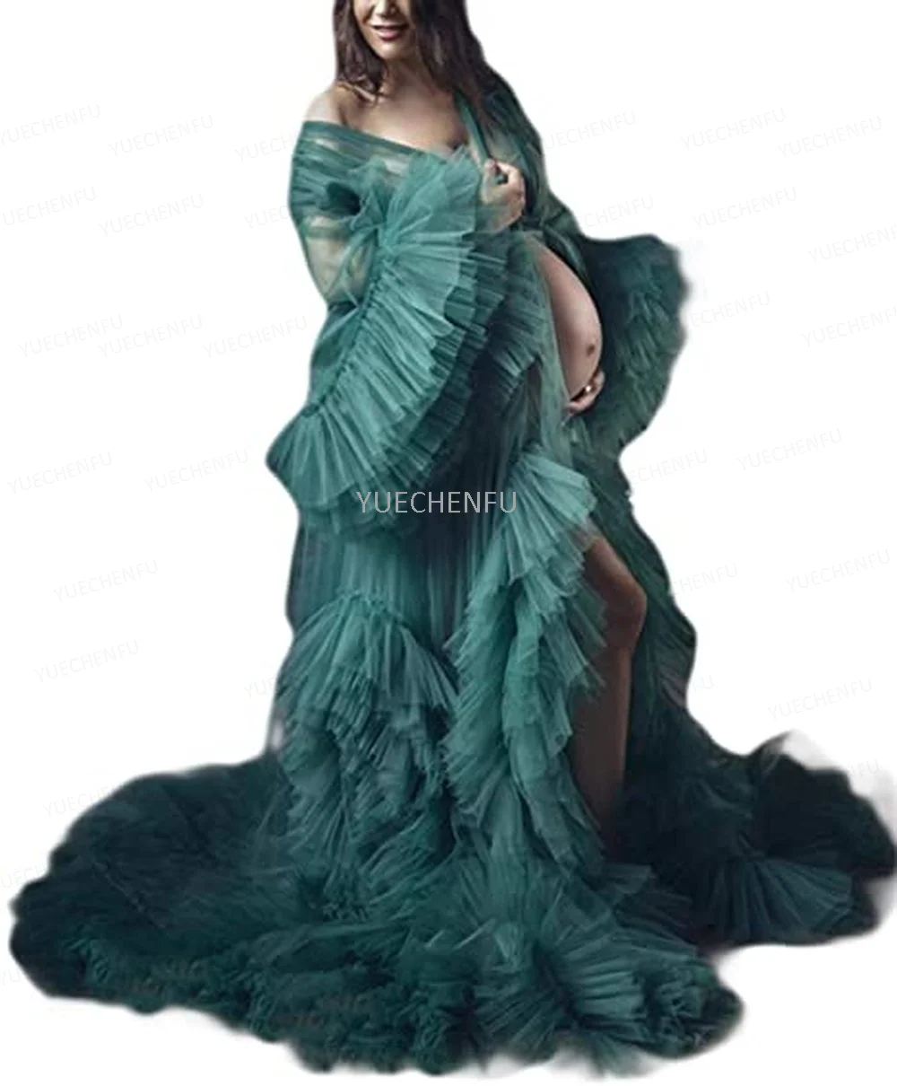 

Women Robes Perspective Sheer Dressing Gown Long Tulle Puffy Bathrobe Wedding Nightgown Pregnancy Photoshoot Dress