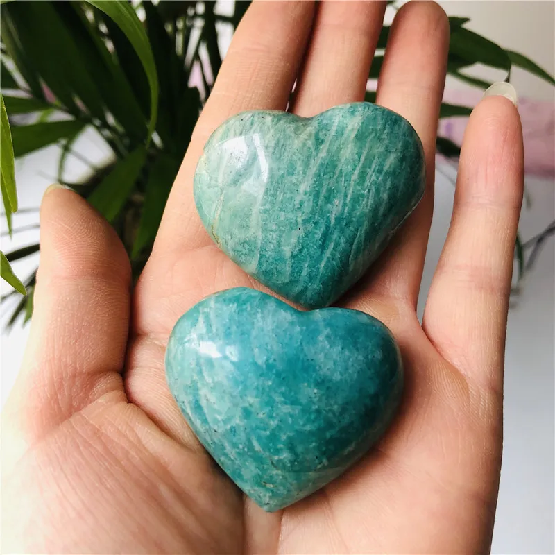 2 шт. натуральный красивый Амазонит кварц хрусталь сердце полированный камень