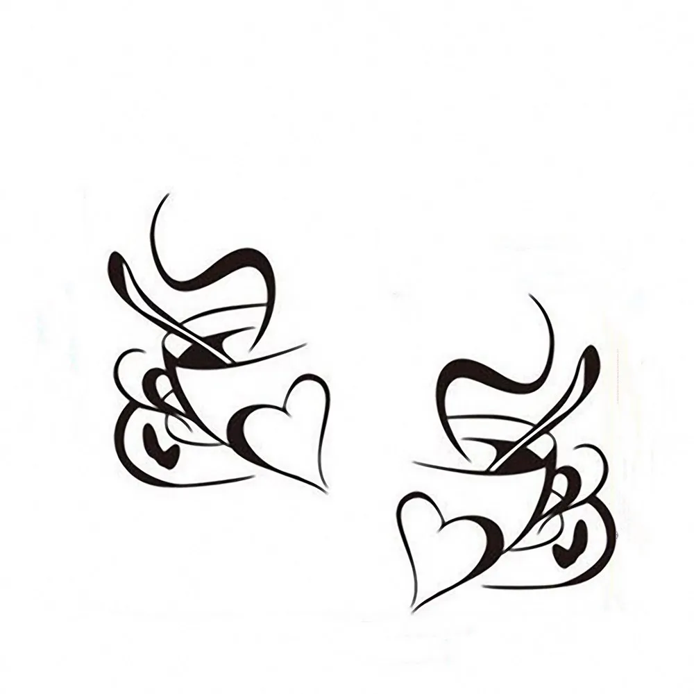 1pair Kitchen Wall Stickers Coffee Cup with Heart Sticker For Cafe Oven Dining Hall DIY Vinyl Adhesive Art Decoration Decal | Дом и сад