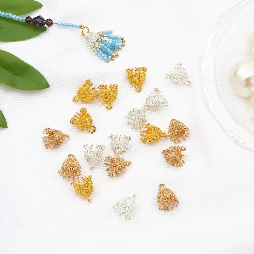 

1pc/lot 13X10mm Copper Silver Gold Tassel Flower Bead End Caps For Jewelry Making Needlework Spacer Bead Caps DIY Accessories