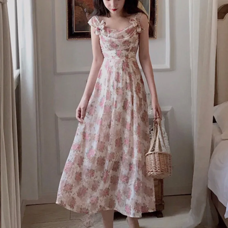 

Женское шифоновое платье миди, винтажное платье с цветочным принтом, Пляжное праздвечерние чное платье в стиле бохо, лето 2021