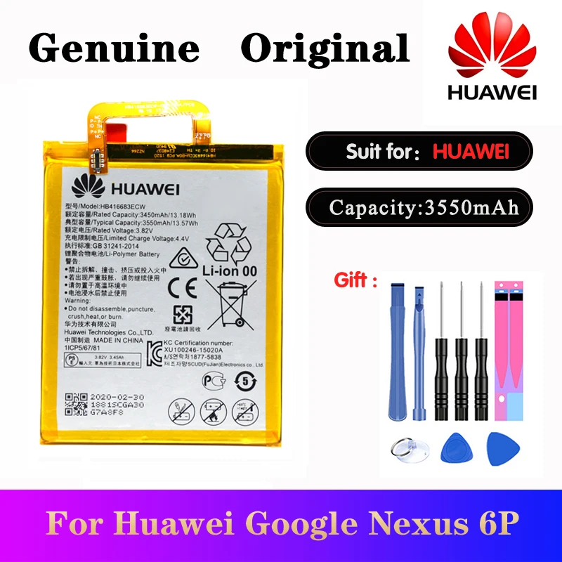 

10pcs/lot HB416683ECW 100% Original Battery For Huawei Nexus 6P H1511 H1512 Phone Batteria Akku In Stock 3450mAh