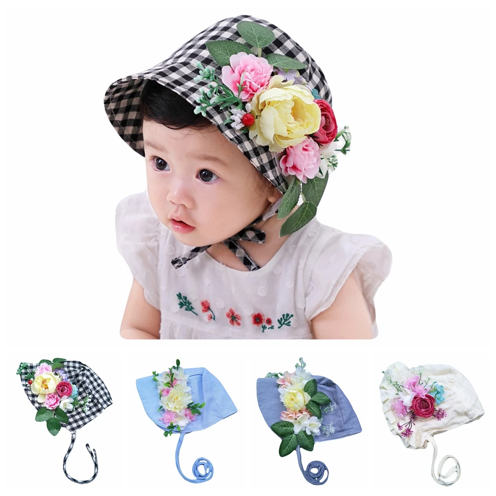 

Cute Baby Girls Spring Autum Beanies Fabric Leaf Flowers Newborn Turban Hat Children Floral Beanies Cap