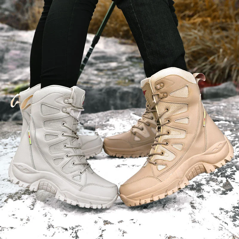 

Women Waterproof Hiking Boots Leather Sneakers Super Warm Men Boots Outdoor Male Hiking Boots Work Shoes Big Size 46 Snow Boots