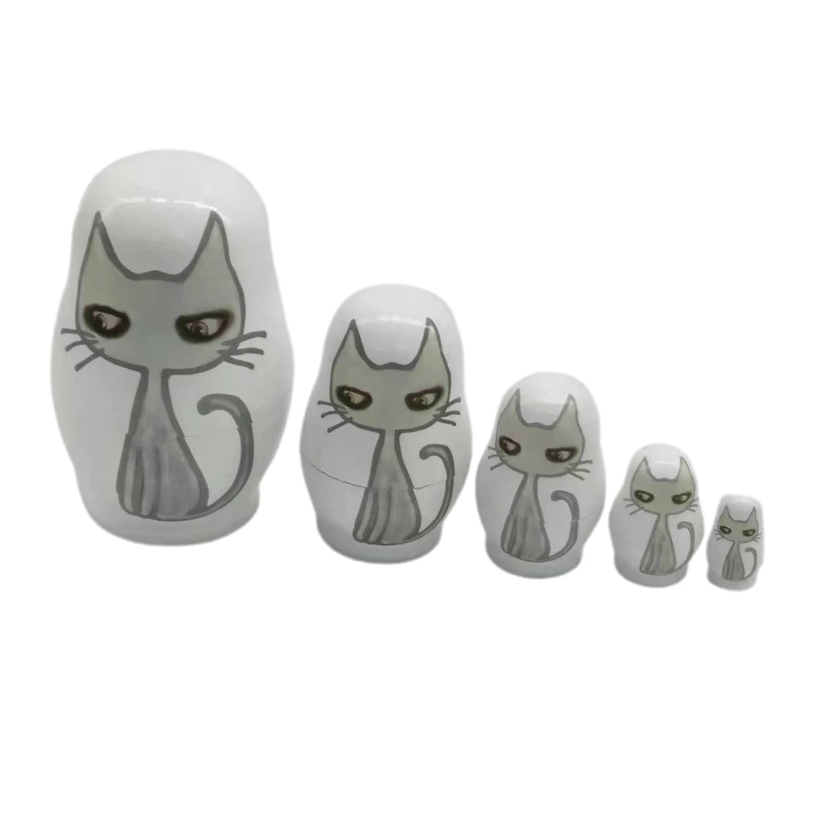 Cute Set 5Pcs Wooden Nesting Dolls Matryoshka Christmas Russian Toy Cartoon Cat | Игрушки и хобби
