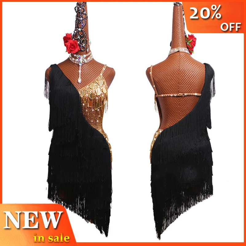 Женское платье для латиноамериканских танцев Золотое Платье с зеркальным