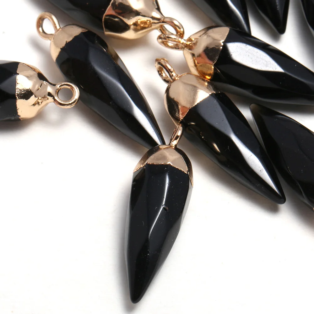 

3pcs Natural Stone Charms Pendants Pointed Faceted Black agates for Jewelry Making DIY Accessories Bracelet Nacklace Earring