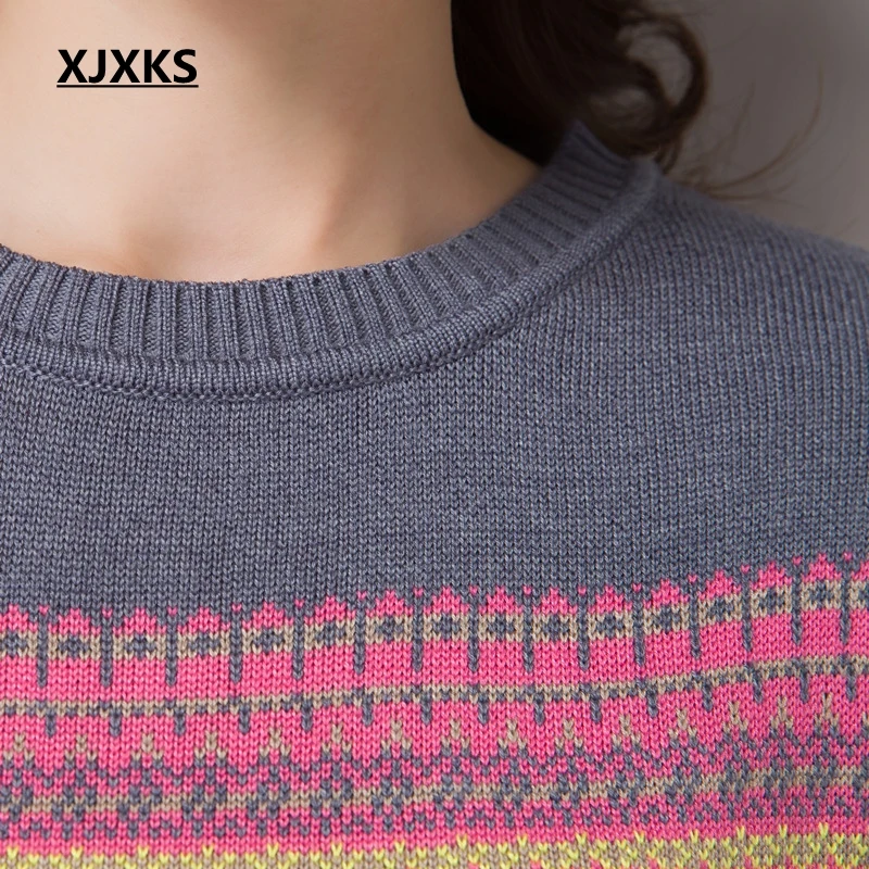 Женский свитер XJXKS осенне-весенние пуловеры топы Модные Повседневные с круглым