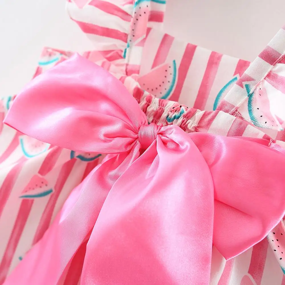 

Baby Girls Dresses With Straw Hat 2pcs Summer Clothes Sets Kids Girls Floral Ruched Bow Watermelon Princess Dress Clothes Hat