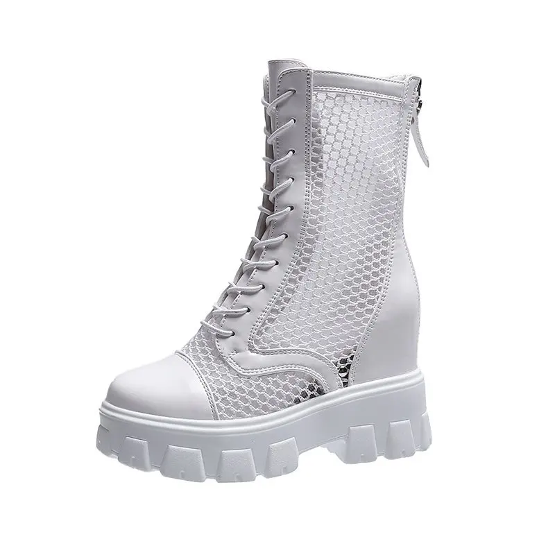 

Inner Increase Fashion Mesh Breathable Temperament High Heel Ladies Martin Boots Summer Short Net Boots Hot Sale.