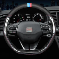 carbon fiber cow leather steering wheel cover for seat leon ateca ibiza tarraco toledo arona 20v20 altea 2017 2018 2019
