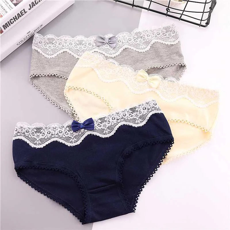 Сексуальные кружевные женские трусы с милым бантом хлопковое нижнее белье для