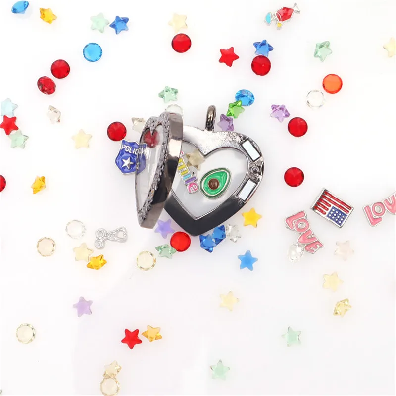 

10pcs Heart Locket Pendant Charms Floating Necklace Accessories For Jewelry Making Photo Glass Innovative Valentine's Day Gifts