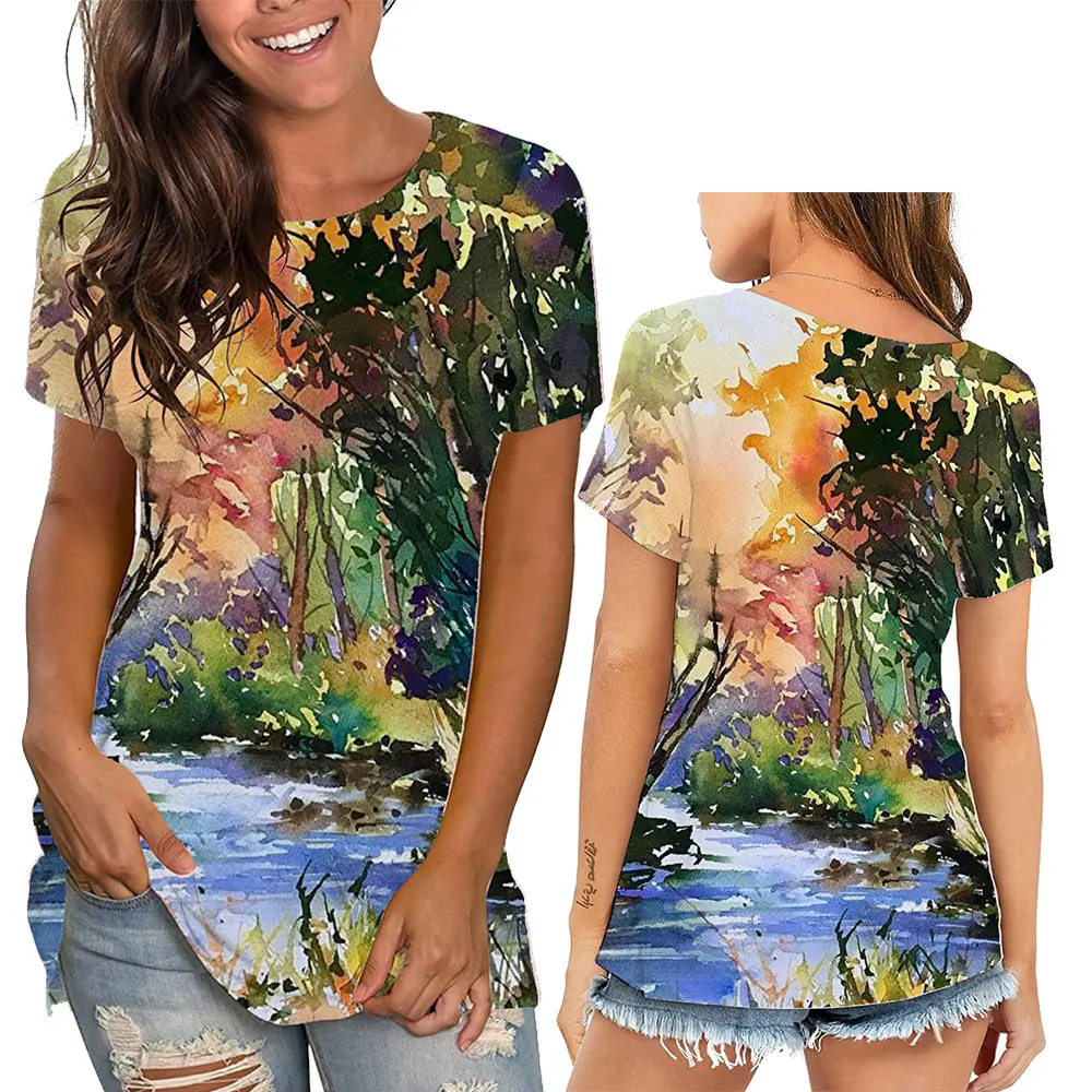 

Summer Bohemian Style Flowers 3D Print Women T Shirt Short Sleeve Round Neck Madam ​Tshirt Ladies FashionTops Clothes.