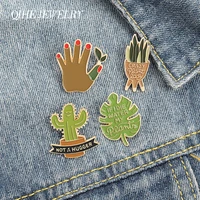 qihe jewelry potted plants enamel pins monstera sansevieria cactus brooches badges fashion pin gifts for friends wholesale