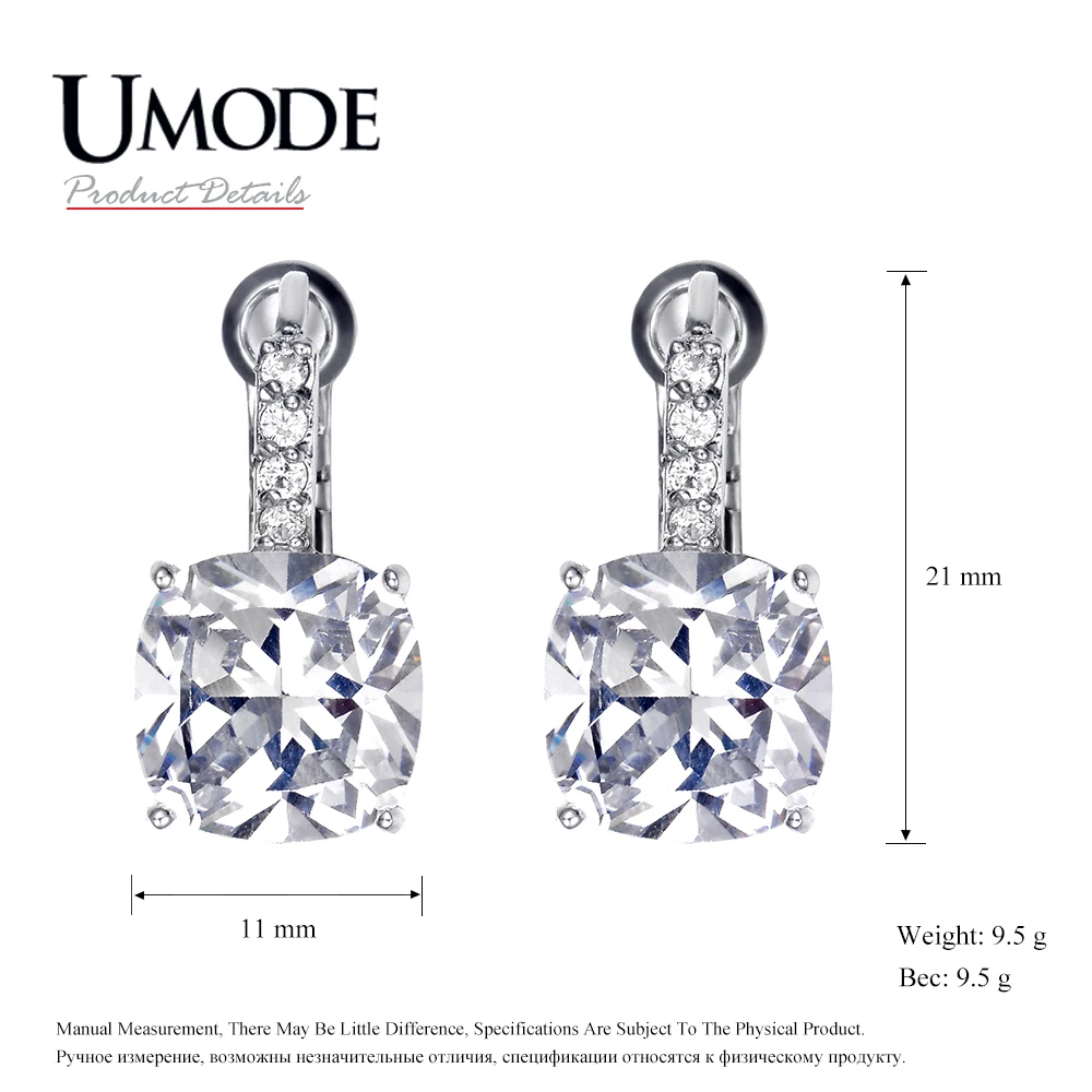 Серьги кольца UMODE женские из белого золота с фианитом 4 карата ювелирные