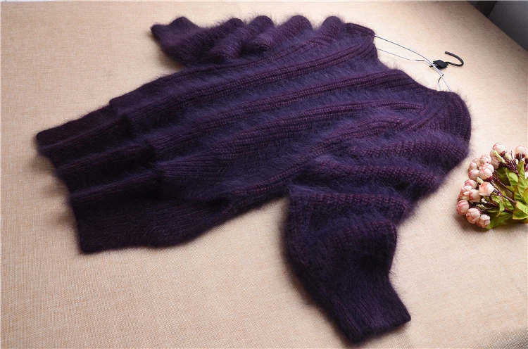 Плотный толстый женский модный плюшевый пуловер из Ангорского кроличьего меха с