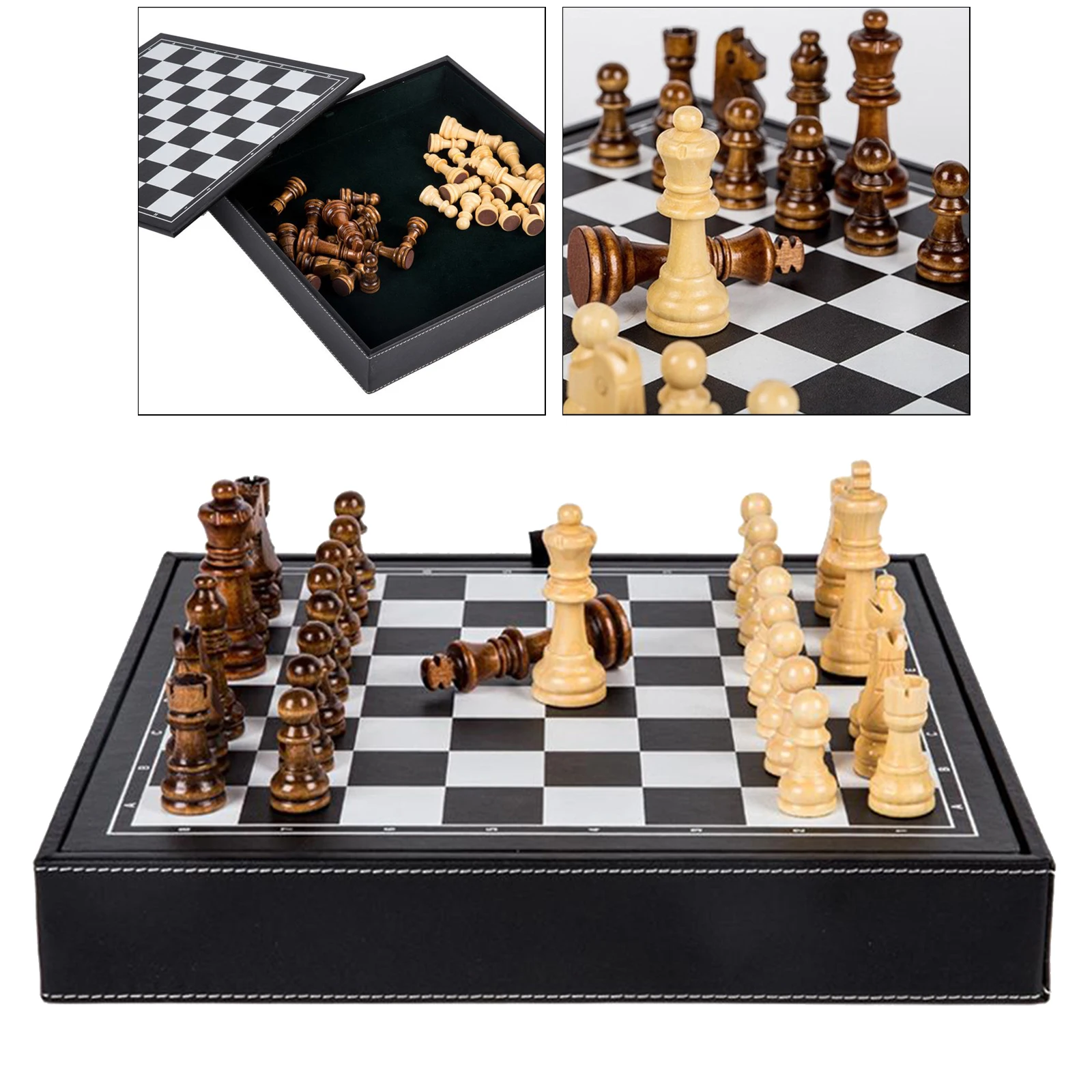 

Retro Chess Set for Kids and Adults Classic Family Chess Board Game with Wooden Chessboard Chess Pieces and Storage Slots
