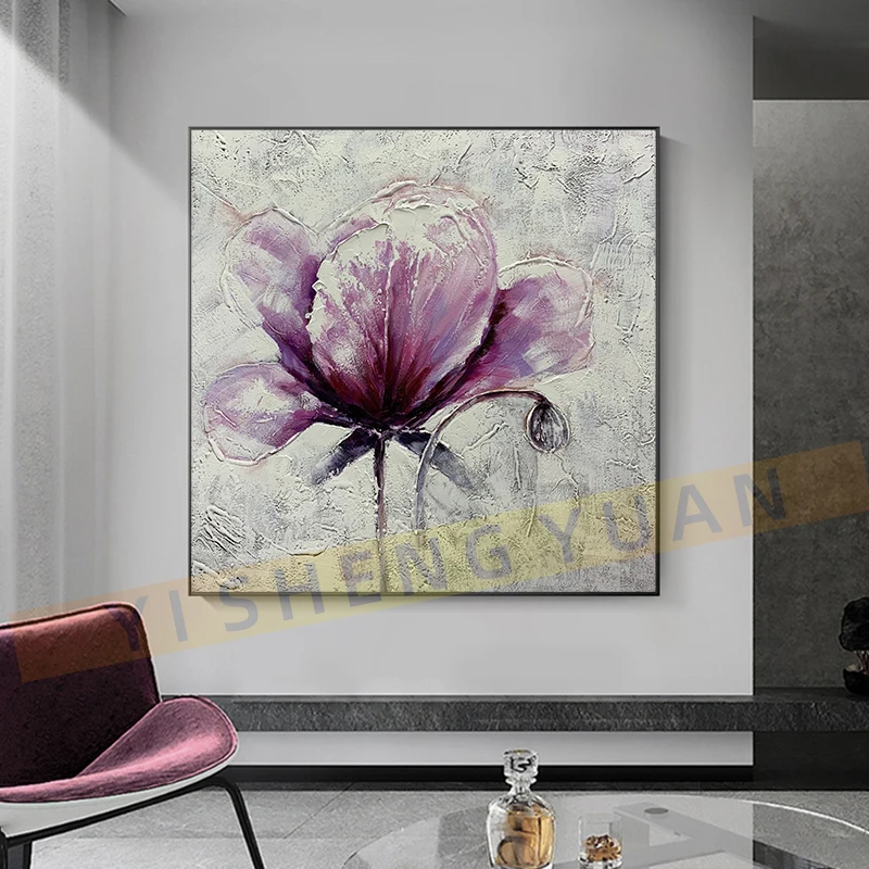 

No Framed Hand Painted Retro Purple Flower Oil Painting On Canvass Handmade Floral Wall Art Picture Room Home Bedroom Decor Pos