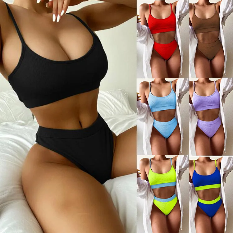 

Sexy Women Bikini Two Piece Set Has Stretch Bathing Suit Solid Color Swimsuit Summer Beach Clothes For Women