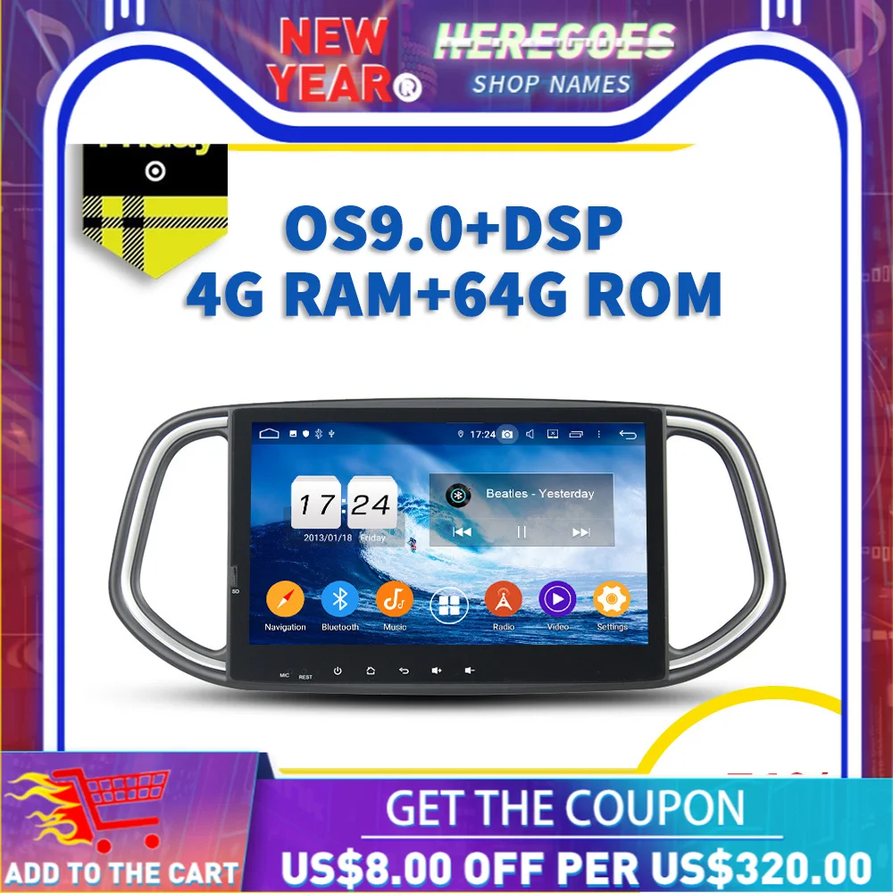 IPS DSP Android 10 0 + 4 Гб 64 Память 8 ядер dvd плеер для автомобиля Wifi Bluetooth 2 RDS радио GPS карта