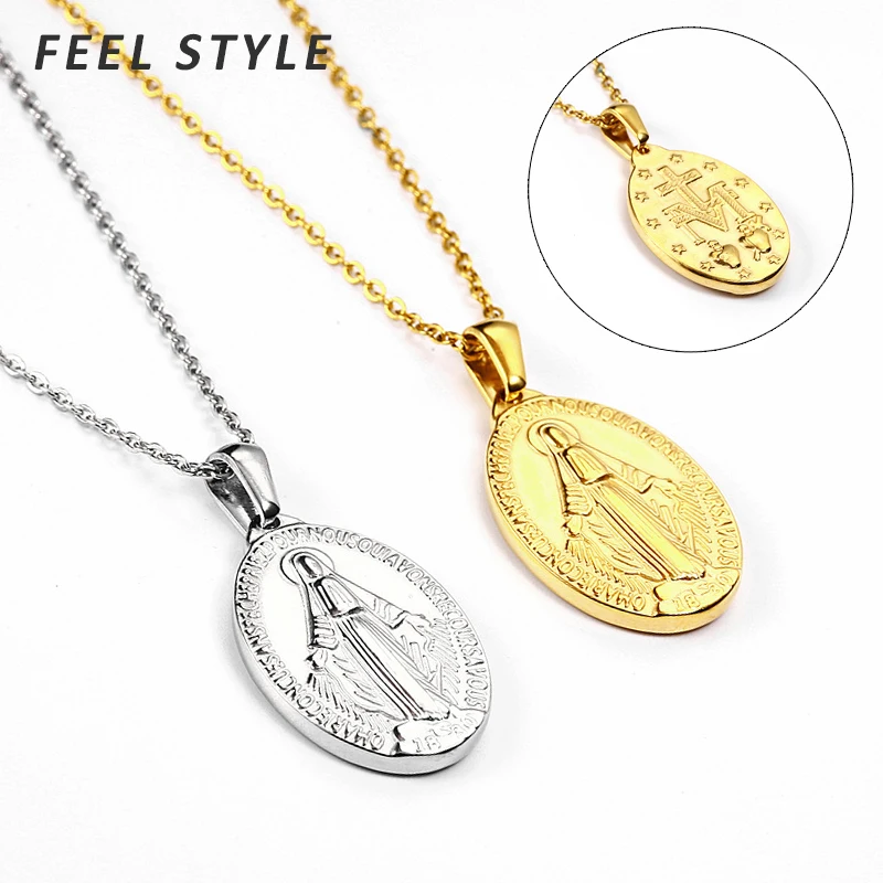 Female's Our Lady of Guadalupe Medal Necklace Stainless Steel Virgin Mary Pendant Choker For Women Jewelry
