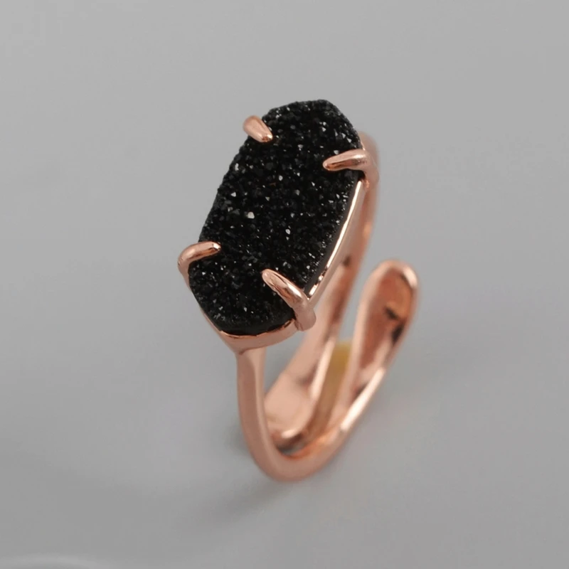 Натуральные Агаты Druzy женские кольца цвета Drusy Fasion кольцо Kendra Кольца Драгоценные камни камень черный белый серебряный девушки кольцо дропшиппинг