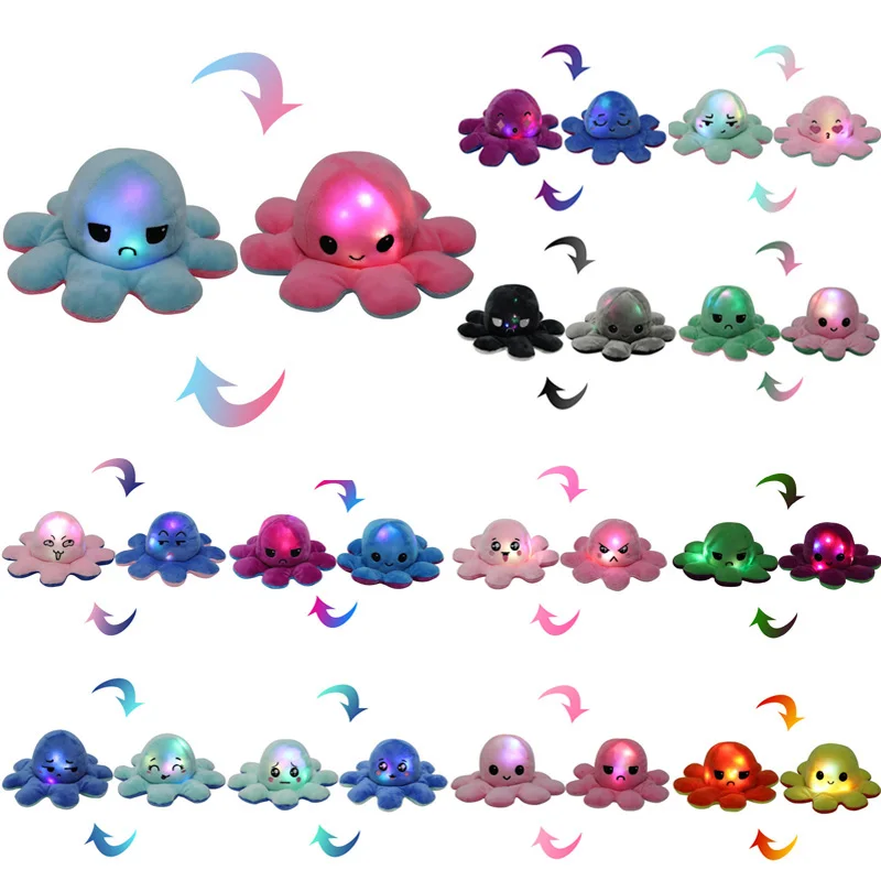 Кукла с блестками двусторонняя светящаяся плюшевая игрушка Осьминог принтом со
