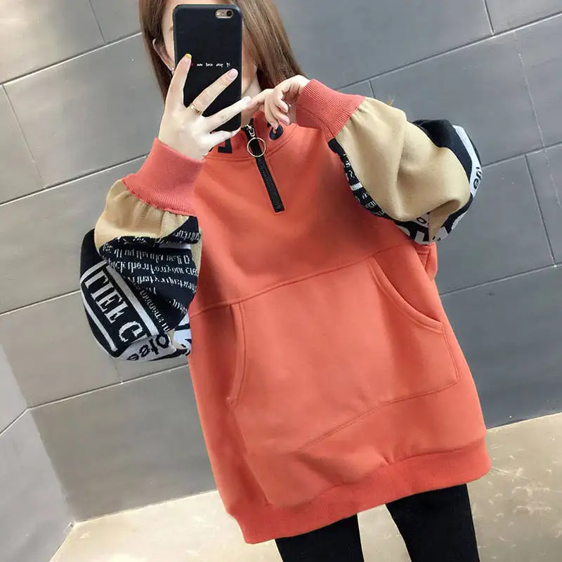 Фото Oversize Turtleneck Printed Women's Hoodies Plus Velvet Sweatshirt Lady Autumn Harajuku Patchwork Warm Pullovers Hoodie Female Женская Oversize Turtleneck Printed Women's Hoodies Plus Velvet Sweatshirt Lady Autumn Harajuku Patchwork Warm Pullovers Hoodie Female Женская