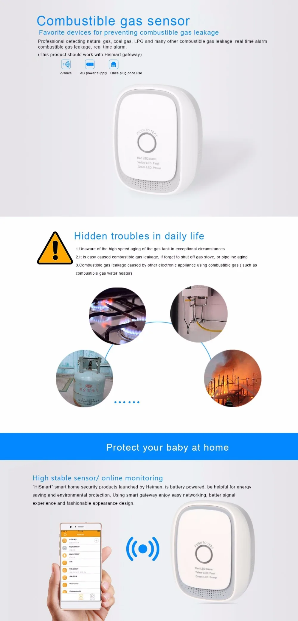 Haozee Z-wave Combusitible датчик утечки газа, умный дом, версия ЕС, 868,42 МГц, детектор природного газа, угля, Газа