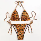 Женский купальный костюм Mossha, купальник-бикини с треугольными оборками и открытой спиной, купальный костюм с принтом, купальный костюм на бретельках