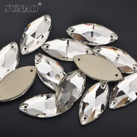 junao 7x15mm 15x32mm clear horse eye crystals sew on glass rhinestone flat back glass strass fancy crystal stone for clothing