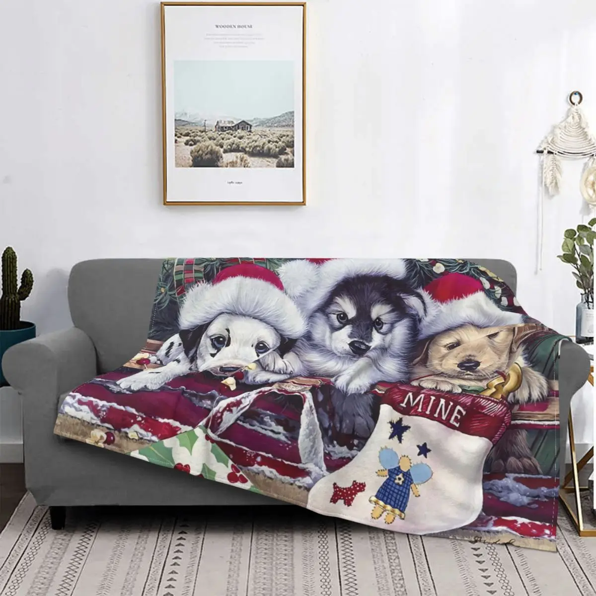 

Christmas Dog Cat Blanket 2022 New Year Printed Stitch Cotton Breathable Coral Fleece Throw Blankets For Couch Office