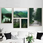 Картина на холсте с изображением гор, озера, леса, дороги, путешествий, настенные картины для декора гостиной