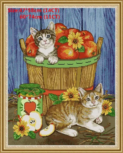 Cats and fruits Кошка Наборы для вышивания крестиком наборы для вышивания наборы для рукоделия животные пластик холст вышивка крестом пакет стежка вышивка крестом Woif вышивка Hafty - Цвет: Cats and fruits