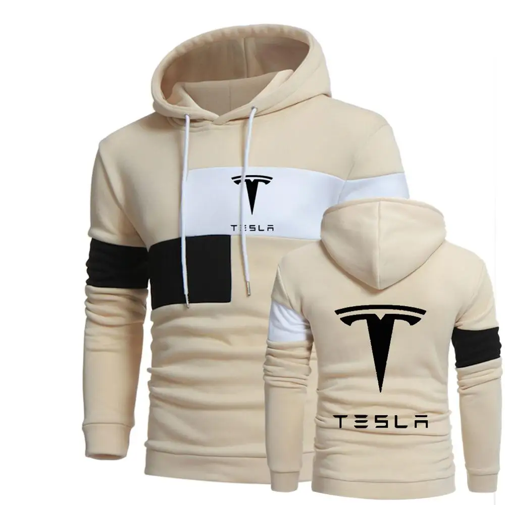 

Unisex 3 Color Spring Car Logo Print Tesla Coat Male College Cotton ize Sport Hoodies Splice Pullover Sweatshirts