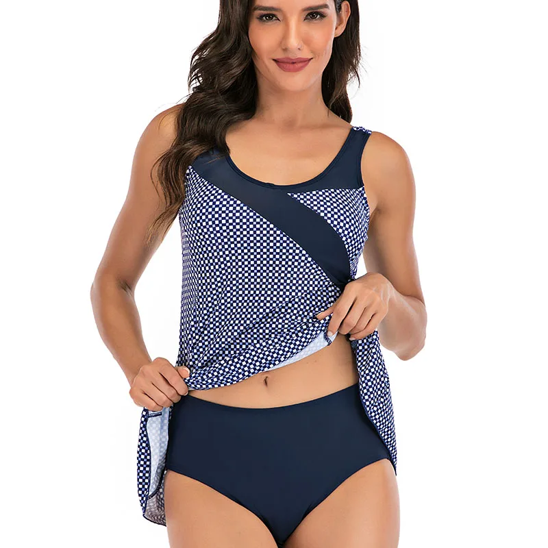Купальник женский танкини большого размера с высокой талией купальник 2020 из двух