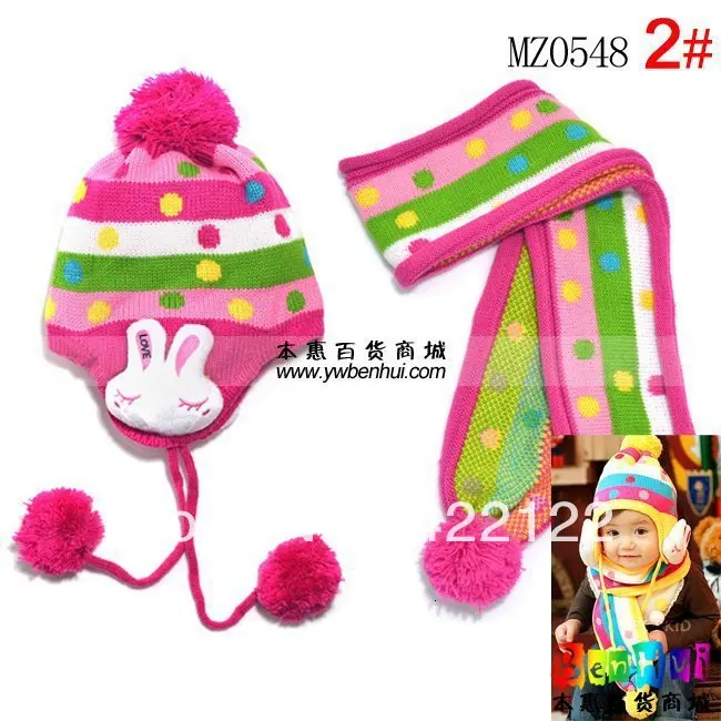 

Winter Keep warm knitted hats for boy/girl/kits hats,infants caps beanine chilldren-LOVE rabbit scarf, hat mz0548-2pcs