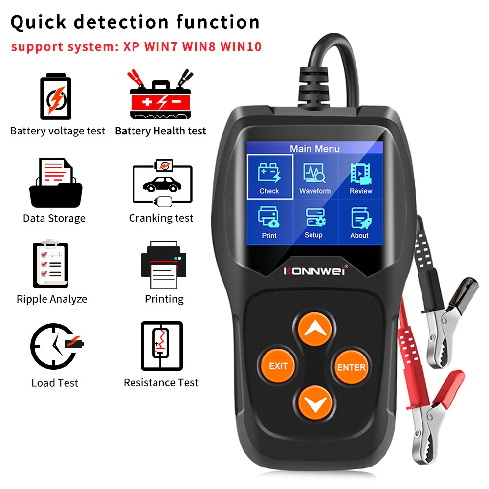 

KONNWEI KW600 Car Battery Tester 12V 100 to 2000CCA 12 Volts Battery Tools for the Car Quick Cranking Charging Diagnostic