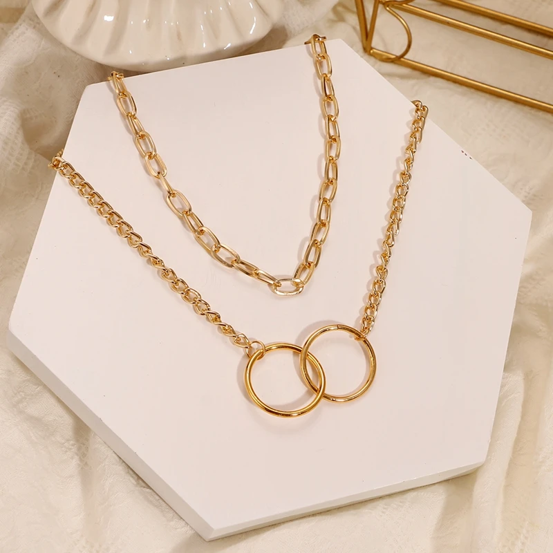 

Punk Layered Chain Necklaces Neck Chains for Women Vintage Exaggerated Golden Goth Hoop Metal Necklace 2021 Clavicle Jewelry