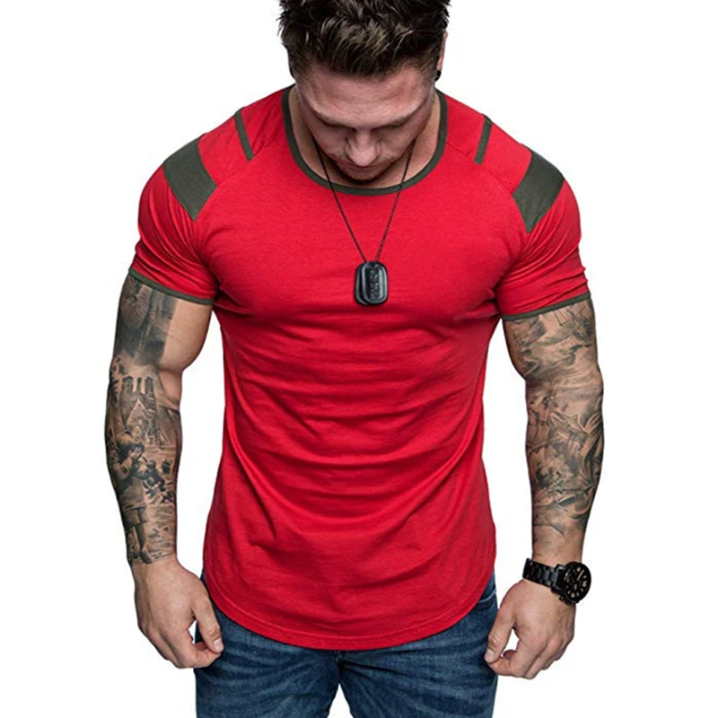 

New Summer Splicing Short Sleeve Cotton T Shirt Men Casual O-Neck Hip Hop Tshirt Male Loose Slim Tees Tops US Size M- 3XL