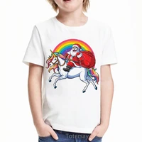 t shirt for boys girls rainbow santa and unicorn print t shirt boys funny kids clothes summer tops for boys tshirt streetwear