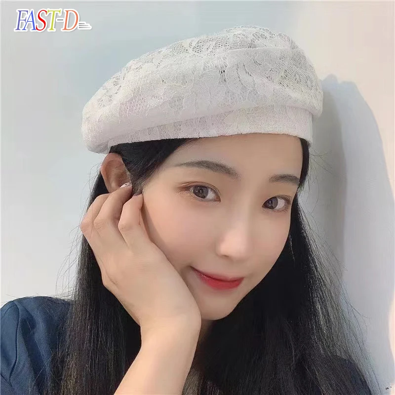 

2021 New M Embroidery Lace Beret Summer Thin Hat Female KPOP Tide All-match Painter Hat Outdoor Casual Beret Hat