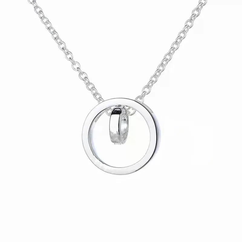 

S925 Sterling Silver 1:1 Retro Fashion Punk Double Ring Women's Necklace High Quality Jewelry Gift For Girlfriend