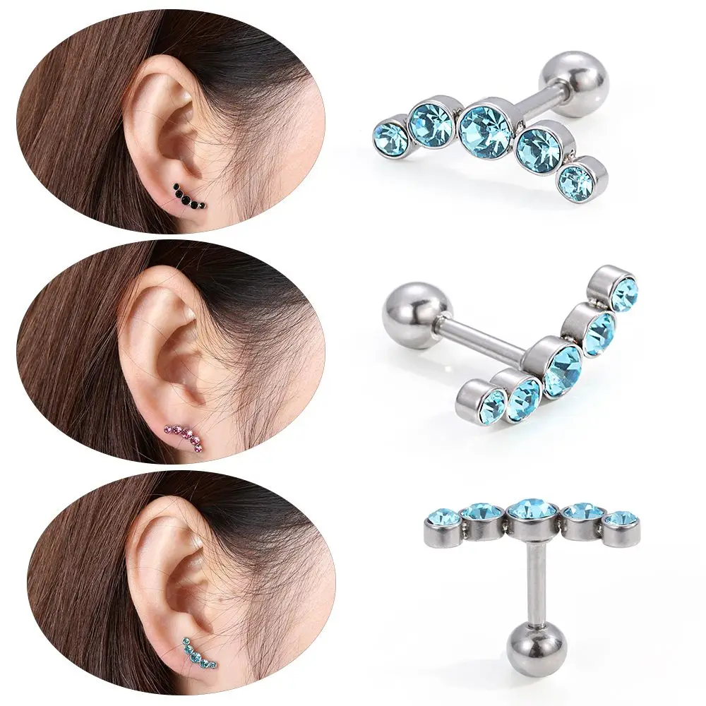 

1Pcs Fashion Stainless Steel Bar Crystal Gem Opal 16G Cartilage Helix Tragus Ear Piercing Body Jewelry Stud Earrings