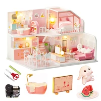diy miniature dollhouse kit wooden doll house furniture pink small house model room box toys for children adult christmas gifts