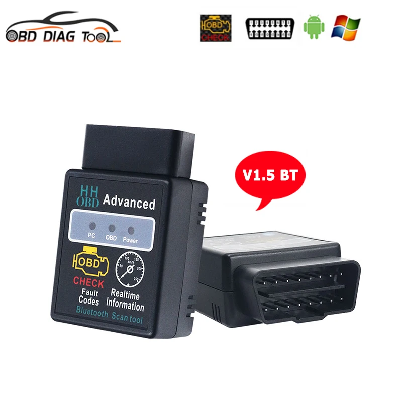 OBD2 сканер HH OBD ELM327 V1.5 Bluetooth-совместим с Android PC OBDII ELM 327 1.5 адаптер BT считыватель кодов